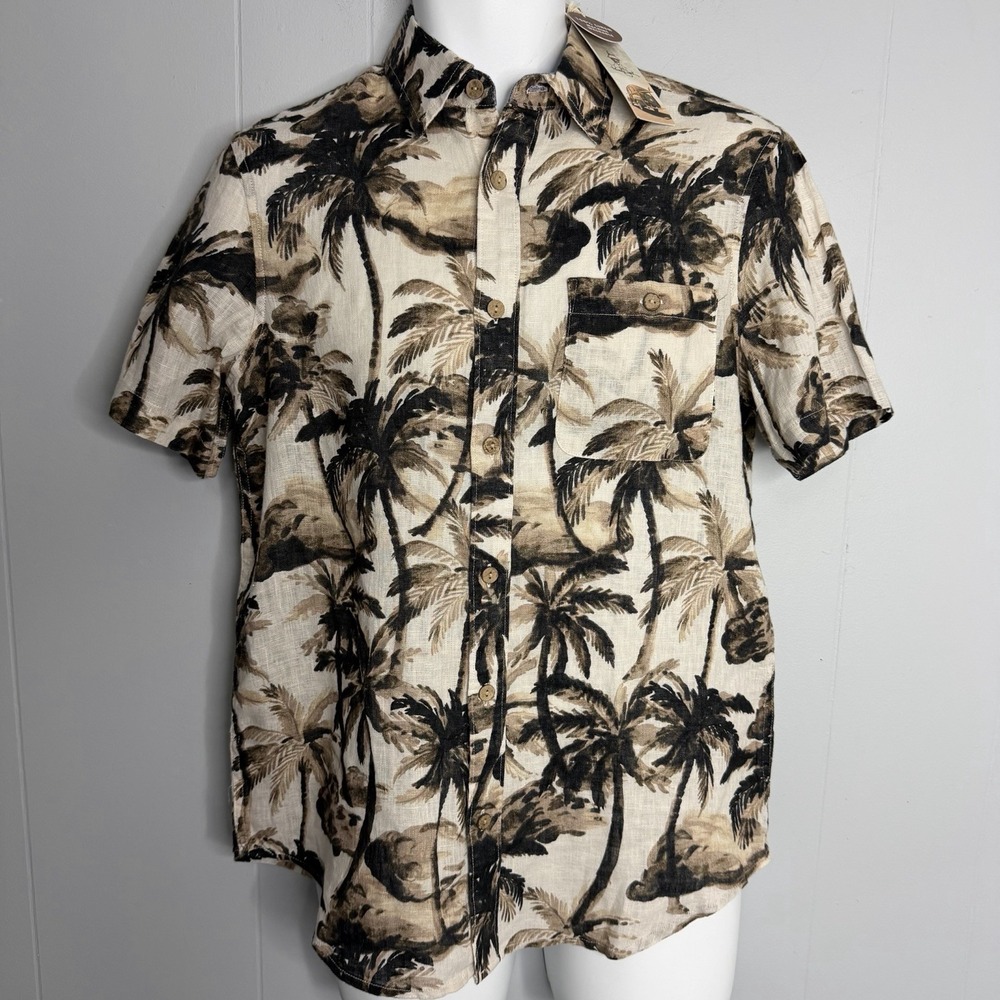 NWT Panama Jack 100% Linen Size Small Button up Short Sleeve Shirt Tropical